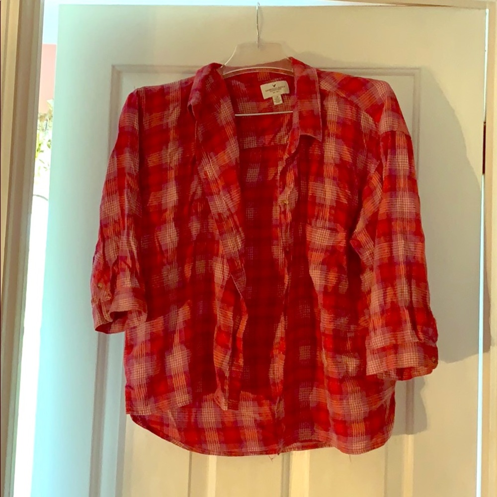 3/4 sleeve pink flannel